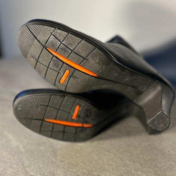 Rockport SZ 10 Black Leather Knee High Heeled Adiprene Comfort Boot Old $ Staple - Picture 9 of 10